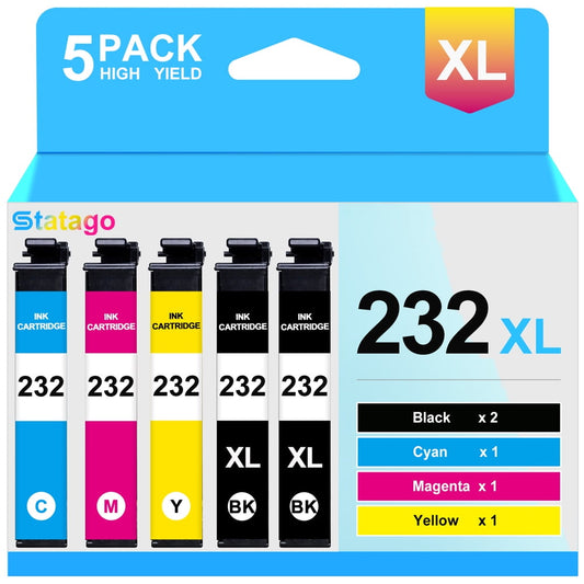 232XL Ink Cartridges for Epson 232XL 232 Ink for Epson XP-4200 XP-4205 Epson Workforce WF-2930 WF-2950 Printer (5pack (2Black, Cyan, Magenta, Yellow))