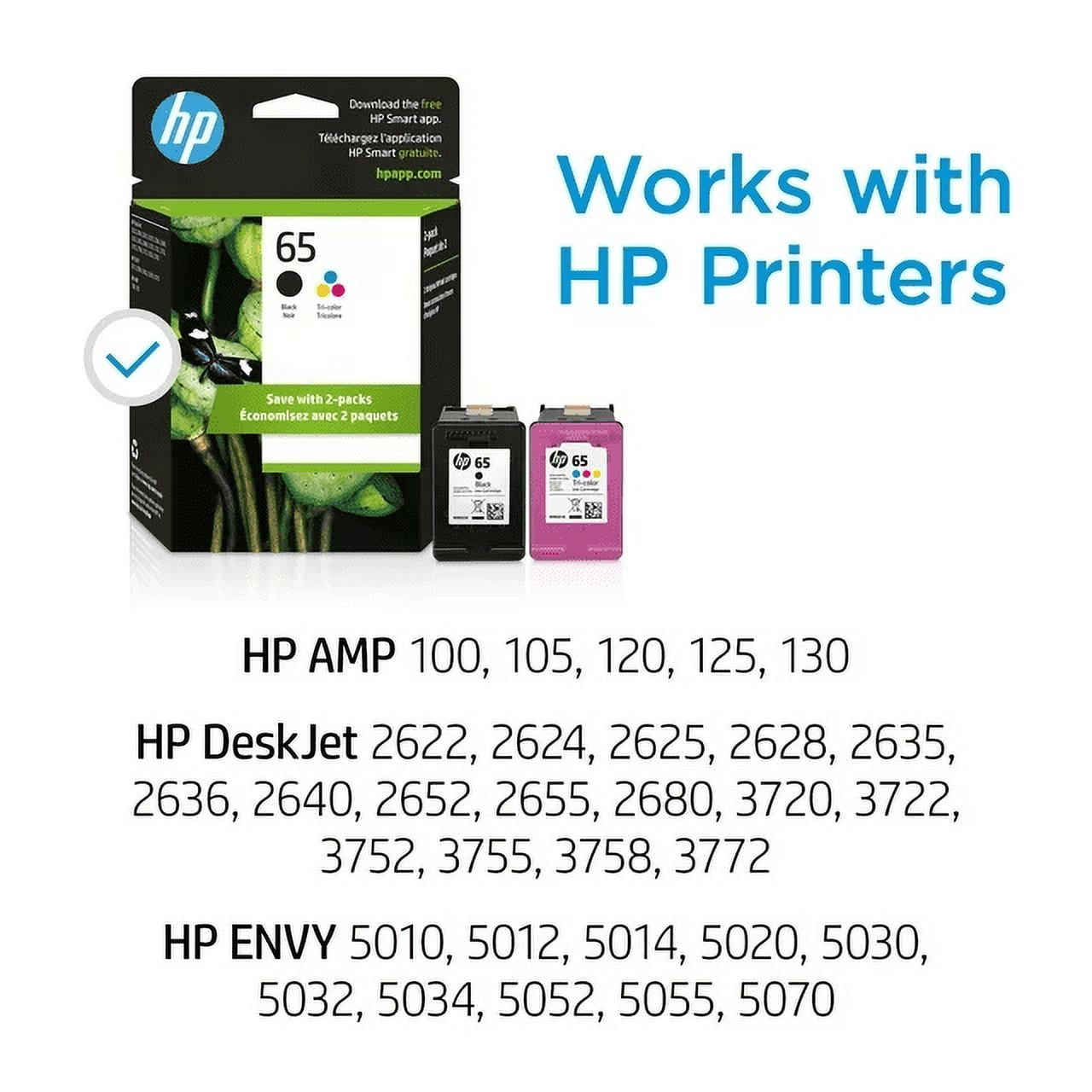 HP 65 Ink Cartridges - Black and Color (Tri-Color), 2 Pack