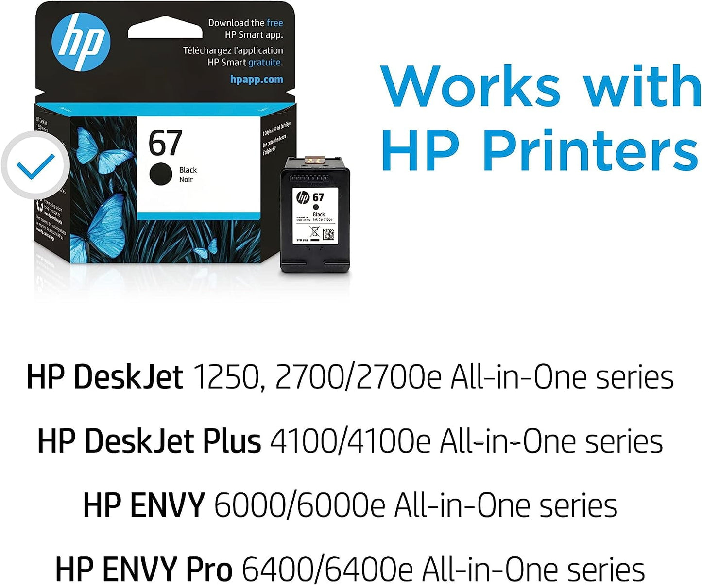 HP 67 Ink Cartridges for HP 67 Black Ink Cartridge, 1 Black