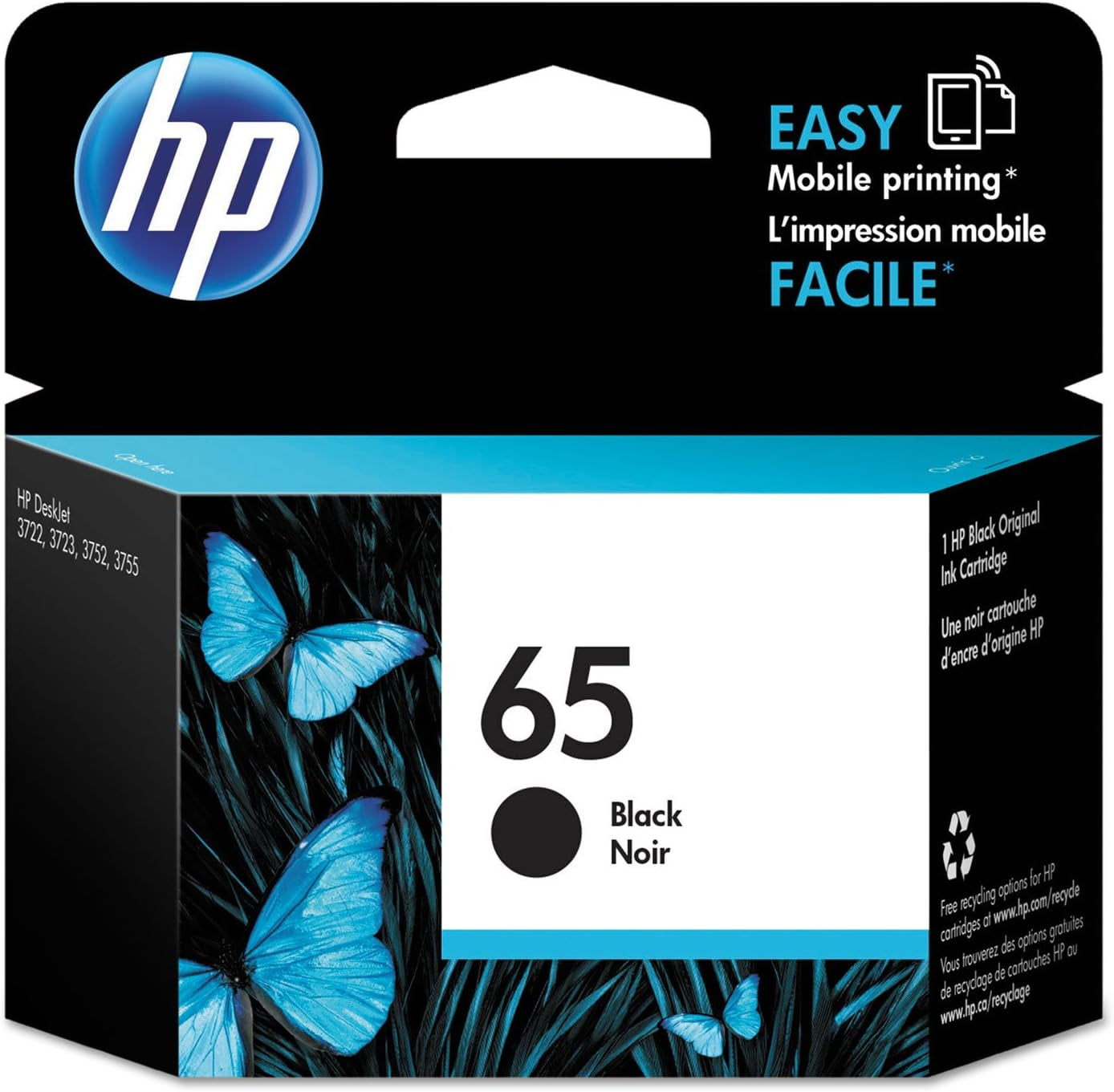 HP 65 Ink Cartridges for HP 65 Black Ink Cartridge, 1 Black