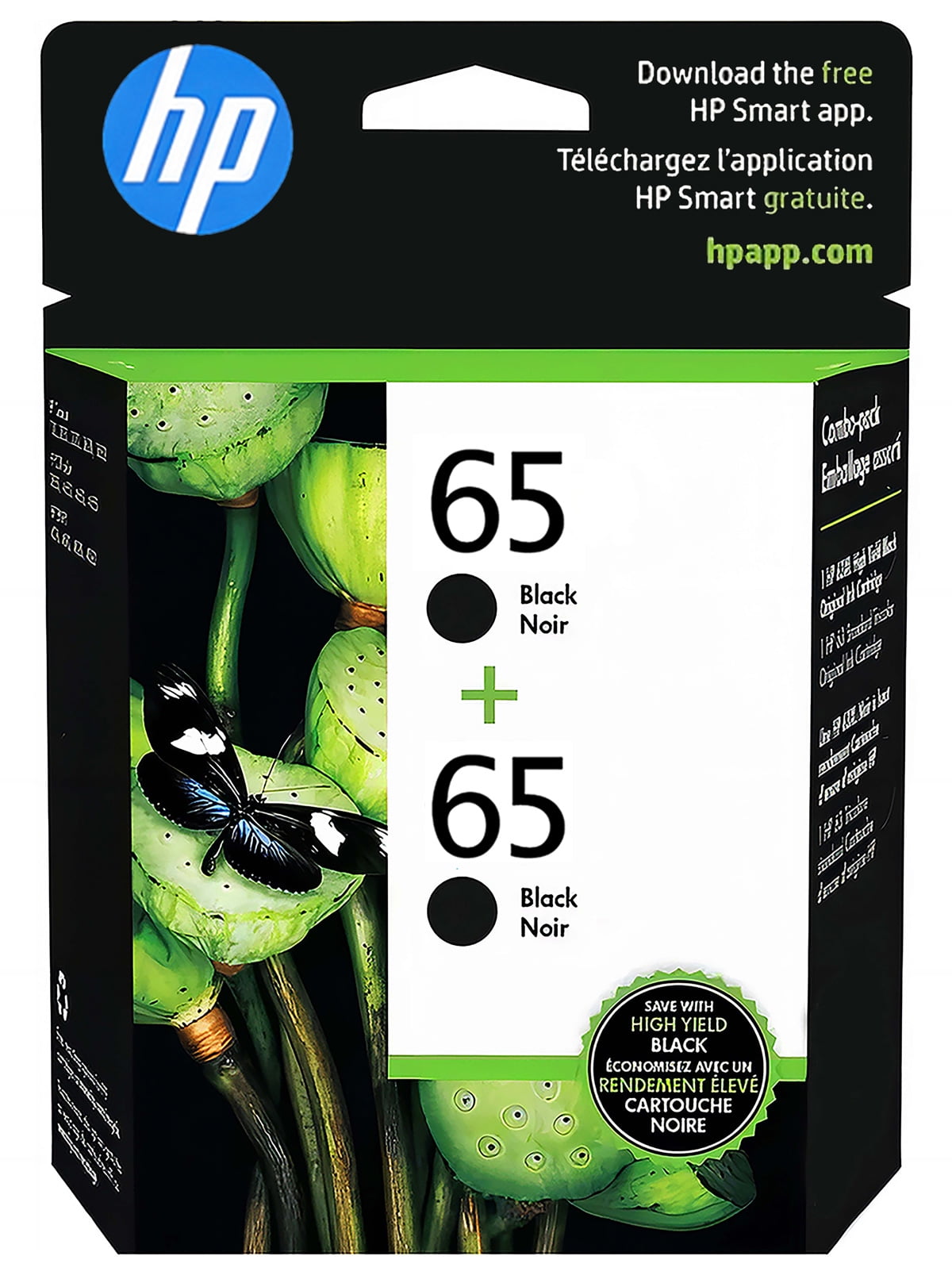 HP 65 Ink Cartridges for HP 65 Black Ink Cartridge, 2 Black