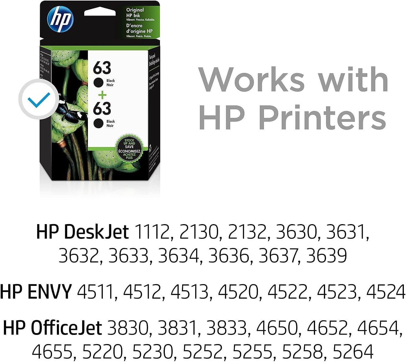 HP 63 Ink Cartridges for HP 63 Black Ink Cartridge, 2 Black